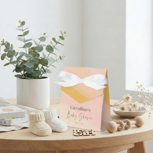 Boho Pink Yellow Script Custom Baby Shower   Bedankdoosjes