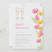 Boho Pink Yellow Tulips Gold Flutes Bridal Brunch Kaart (Voorkant)