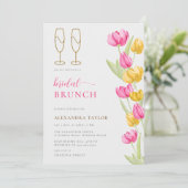 Boho Pink Yellow Tulips Gold Flutes Bridal Brunch Kaart (Staand voorkant)