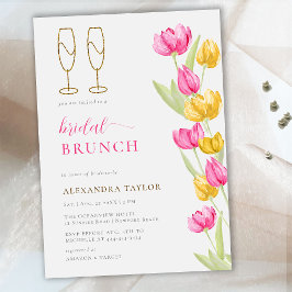 Boho Pink Yellow Tulips Gold Flutes Bridal Brunch Kaart