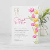 Boho Pink Yellow Tulps Gold Brunch Bubble Bridal Kaart (Staand voorkant)
