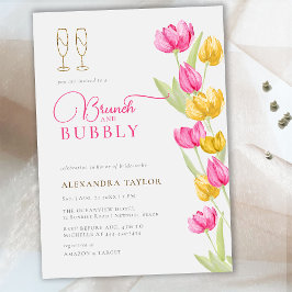 Boho Pink Yellow Tulps Gold Brunch Bubble Bridal Kaart