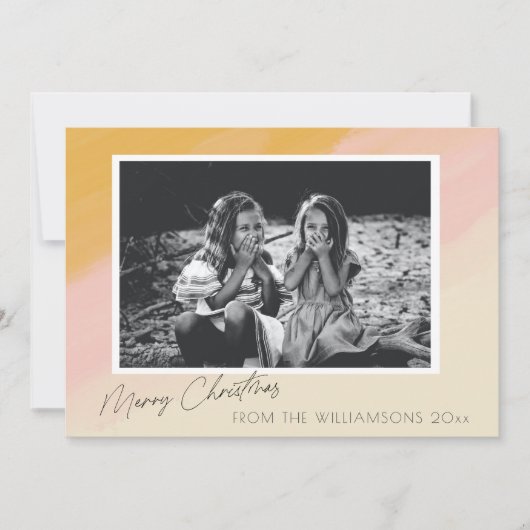 Boho Pink Yellow Waterverf Kerstmis Aangepaste fot Feestdagenkaart (Voorkant)