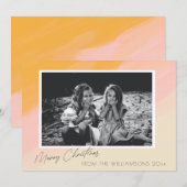 Boho Pink Yellow Waterverf Kerstmis Aangepaste fot Feestdagenkaart (Voorkant / Achterkant)