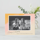 Boho Pink Yellow Waterverf Kerstmis Aangepaste fot Feestdagenkaart (Staand voorkant)