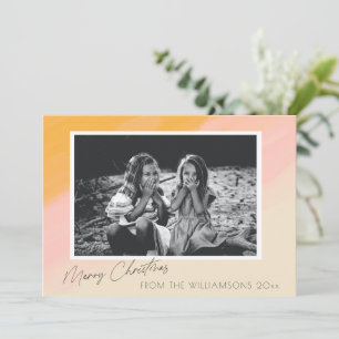 Boho Pink Yellow Waterverf Kerstmis Aangepaste fot Feestdagenkaart