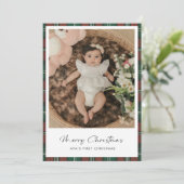 Boho Plaid Baby's eerste kerstfotokaart Feestdagenkaart (Staand voorkant)