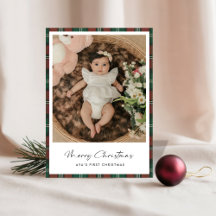Boho Plaid Baby's eerste kerstfotokaart