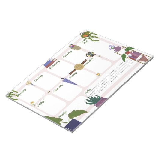 Boho Plant Aesthetic Weekplanner Bureaublad – Gesn Notitieblok (Schuin)