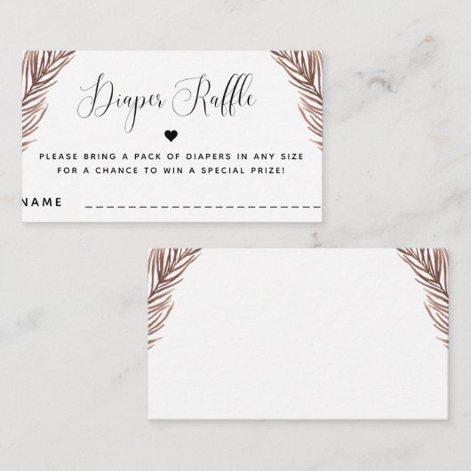 Boho Plant Heart Summer Baby shower Diaper Raffle Informatiekaartje (Voorkant / Achterkant)
