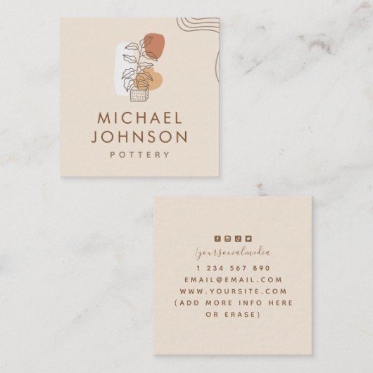 Boho-Plant in een Pot Bohemian Pottery Ceramic Art Vierkante Visitekaartje (Voorkant / Achterkant)