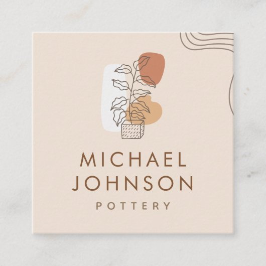 Boho-Plant in een Pot Bohemian Pottery Ceramic Art Vierkante Visitekaartje (Voorkant)