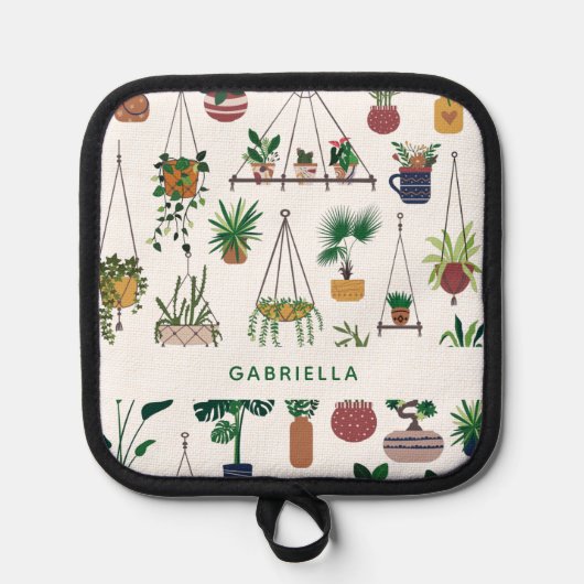 Boho Plant Lady Illustration Art Personalized Pannenlap (Voorkant)