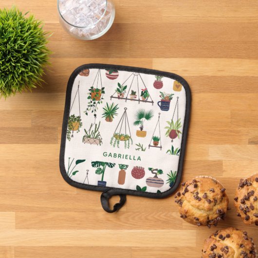 Boho Plant Lady Illustration Art Personalized Pannenlap (Top down)