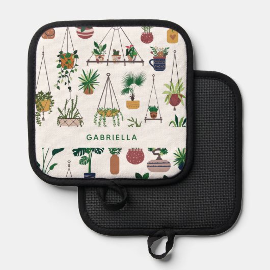 Boho Plant Lady Illustration Art Personalized Pannenlap (Voorkant / Achterkant)