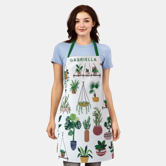 Boho Plant Lady Illustration Art Personalized Schort (Gedragen)