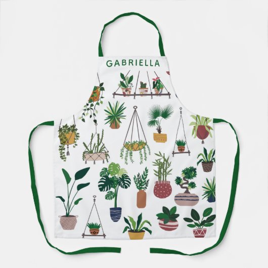 Boho Plant Lady Illustration Art Personalized Schort (Voorkant)