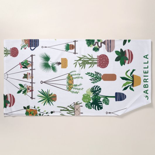 Boho Plant Lady Illustration Art Personalized Strandlaken (Voorkant)