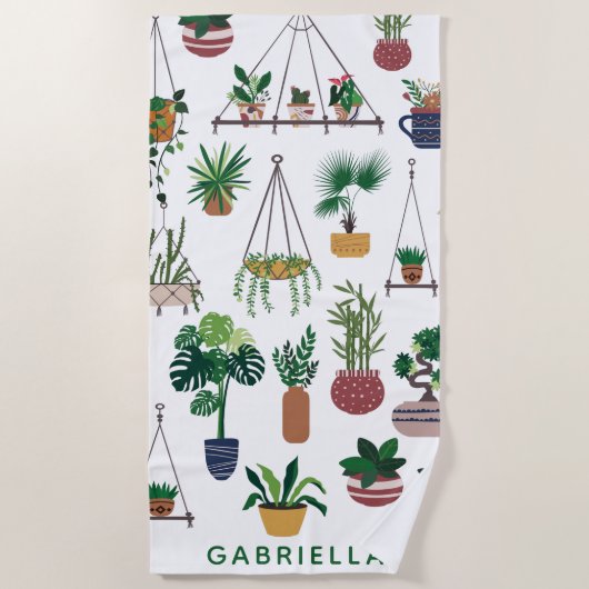 Boho Plant Lady Illustration Art Personalized Strandlaken (Voorkant)