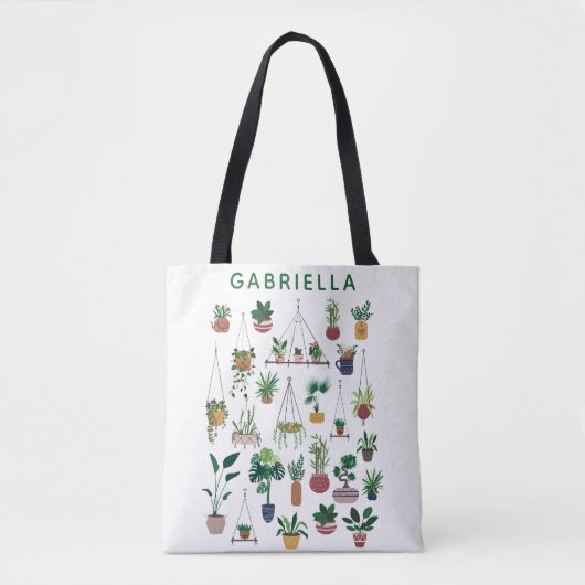 Boho Plant Lady Illustration Art Personalized Tote Bag (Voorkant)