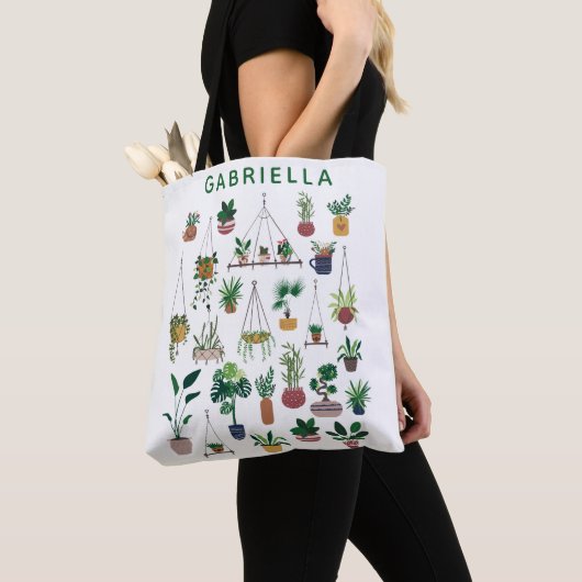 Boho Plant Lady Illustration Art Personalized Tote Bag (Dichtbij)
