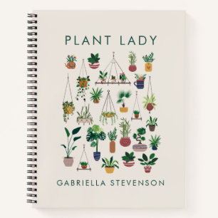 Boho Plant Lady Illustration Art Persoonlijke naam Notitieboek