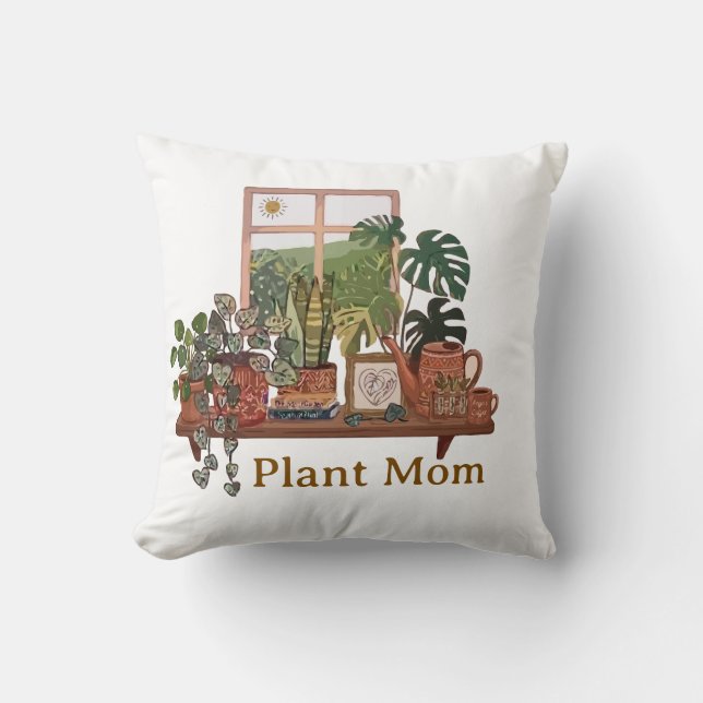 Boho Plant Moeder Binnenhuis Tuin Waterverf  Kussen (Voorkant)
