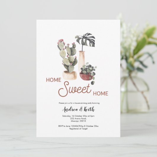 Boho Planten Succulent Housewarming Party Kaart (Staand voorkant)