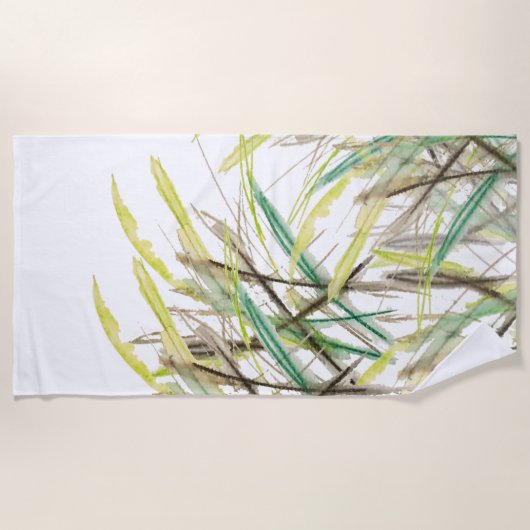 Boho Planten Waterverf Handgeschilderd Strandlaken (Voorkant)