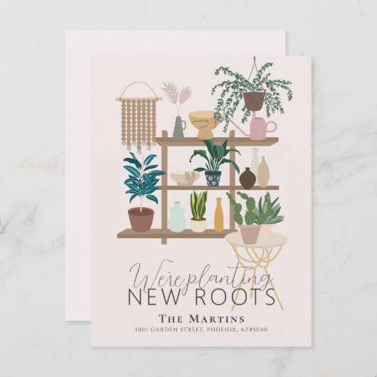Boho Planting New Roots Moving Announcement Aankondigingskaart (Voorkant / Achterkant)