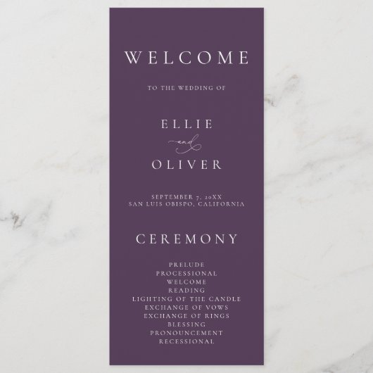 Boho Plum Paarse Elegante Minimalistische I Weddin Programmakaart (Voorkant)