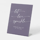 Boho Plum Paarse Sparkler Verstuur Huwelijk Reclamebord Met Voetstuk (Voorkant)