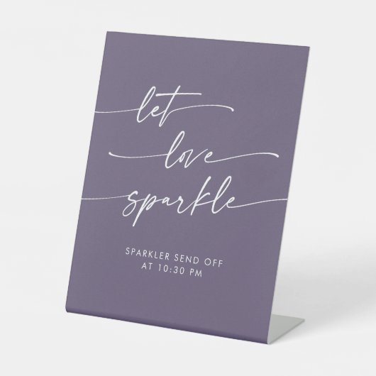 Boho Plum Paarse Sparkler Verstuur Huwelijk Reclamebord Met Voetstuk (Voorkant)