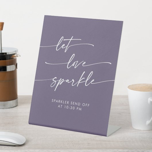 Boho Plum Paarse Sparkler Verstuur Huwelijk Reclamebord Met Voetstuk (Insitu)