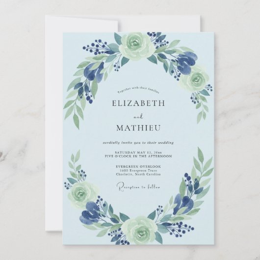 Boho Poeder Azuurblad Bruiloft Kaart (Voorkant)