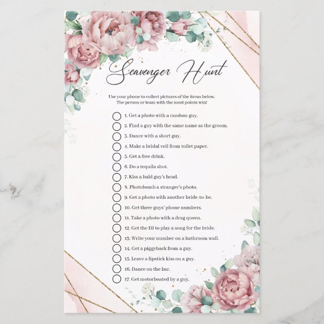 Boho poeder roze rozen groen Scavenger Hunt (Voorkant)