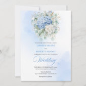 Boho Poederblauwe Hortensia Gouden Bloem Bruiloft Kaart (Voorkant)