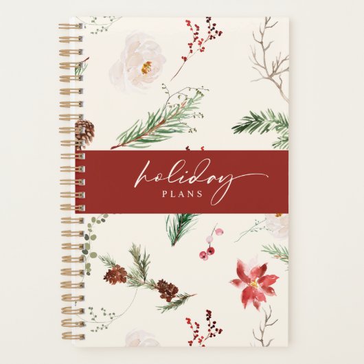 Boho Poinsettia Pine Holly Kerstvakantie Planner (Voorkant)