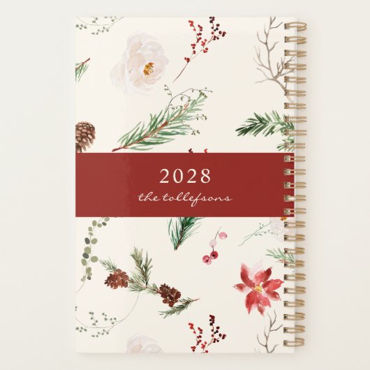 Boho Poinsettia Pine Holly Kerstvakantie Planner (Achterkant)