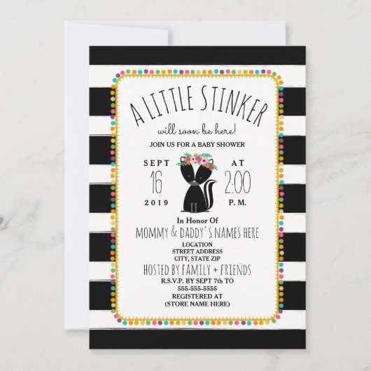 Boho Pom Poms Skunk Kleine Stinker Baby shower Kaart (Voorkant)