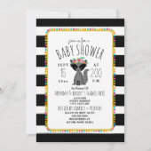 Boho Pom Poms + Strepen Wasbeer Baby shower Kaart (Voorkant)