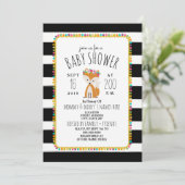 Boho Pom Poms + Stripes Fox Baby shower Kaart (Staand voorkant)