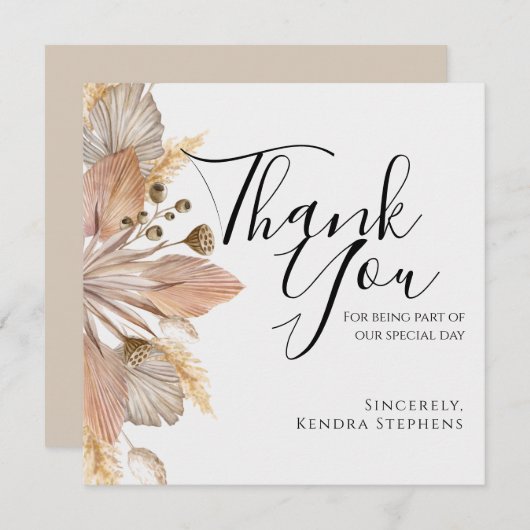 Boho Pompas Gras Bedankkaart (Voorkant / Achterkant)