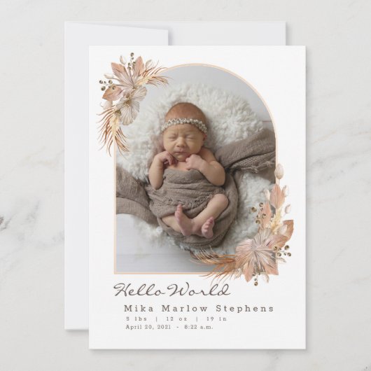 Boho Pompas Grass Baby Kaart (Voorkant)