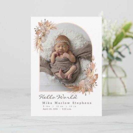 Boho Pompas Grass Baby Kaart (Staand voorkant)