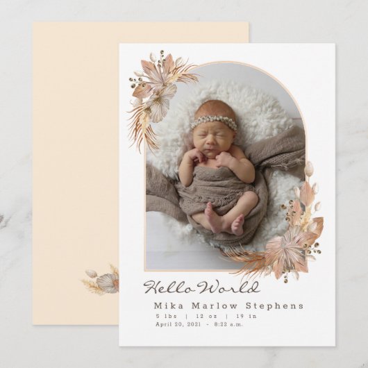 Boho Pompas Grass Baby Kaart (Voorkant / Achterkant)