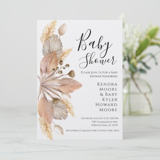 Boho Pompas Grass Baby shower Uitnodiging (Staand voorkant)