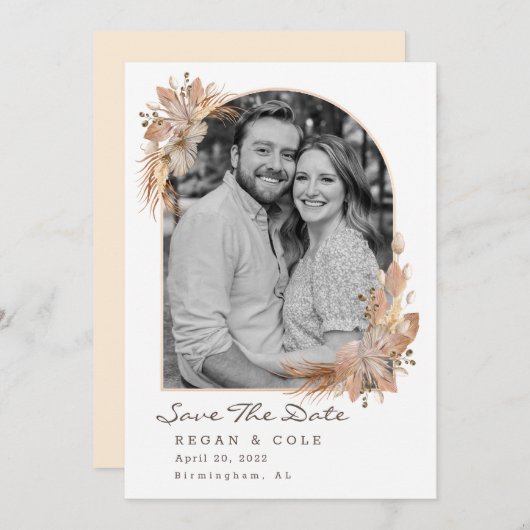 Boho Pompas grass bewaart de datum WHITE Kaart (Voorkant / Achterkant)