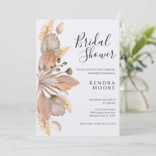 Boho Pompas Grass Bridal Shower Kaart (Staand voorkant)
