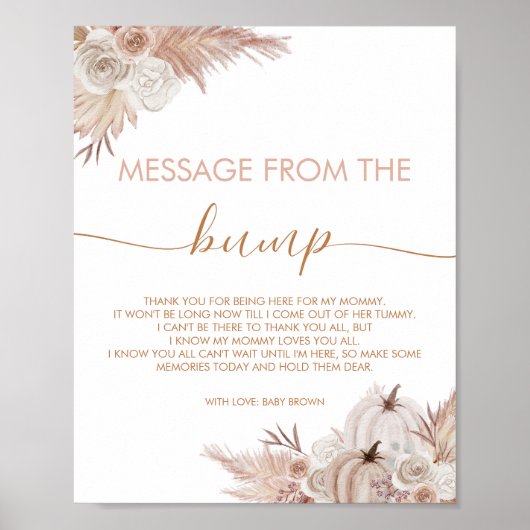 Boho pompoen Baby shower bericht van de bump Poster (Voorkant)